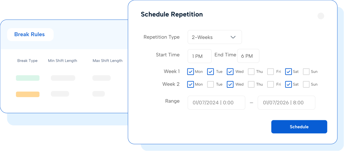 TimeClock Plus Break Rules and Schedule repetition preview